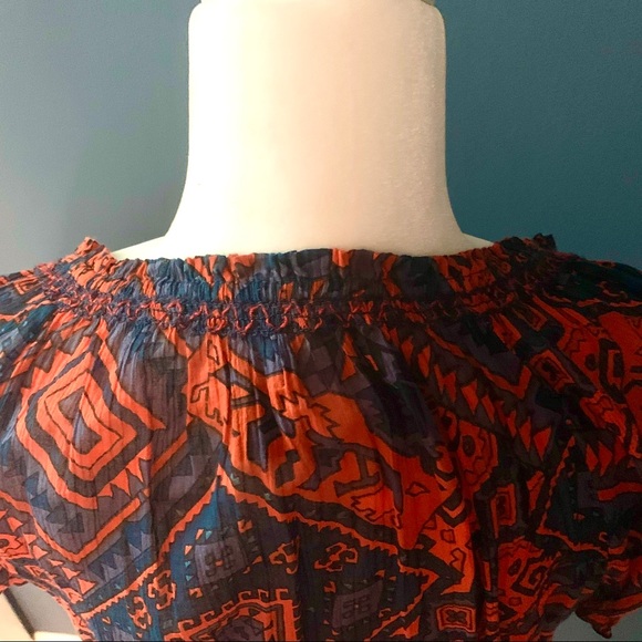 LUCKY Brand Short Sleeve Tie Front Lightweight Peasant Blouse Size Medium - Picture 4 of 8